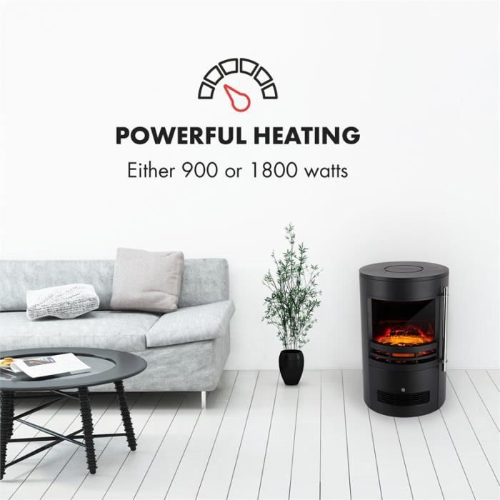 Klarstein Cheminée électrique avec simulation de flammes – 2 puissances de chauffage 900W – 1800W – Thermostat réglable – Noir