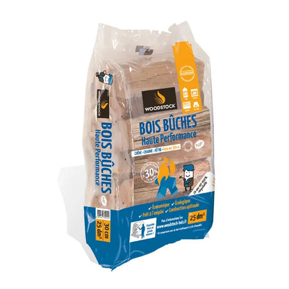 Bûches WOODSTOCK, sac 25 Dm3, ( 30 cm ), Feuillus